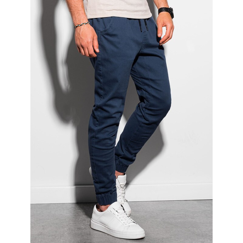 Ombre Clothing Pánské látkové kalhoty JOGGERS - tmavě modrá V8 P885