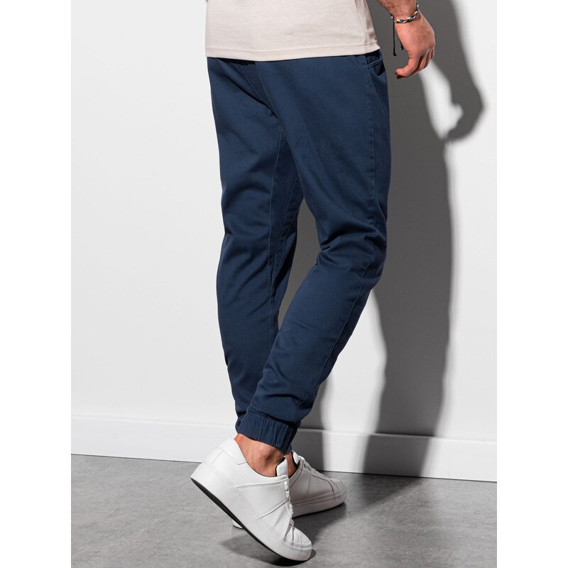 Ombre Clothing Pánské látkové kalhoty JOGGERS - tmavě modrá V8 P885