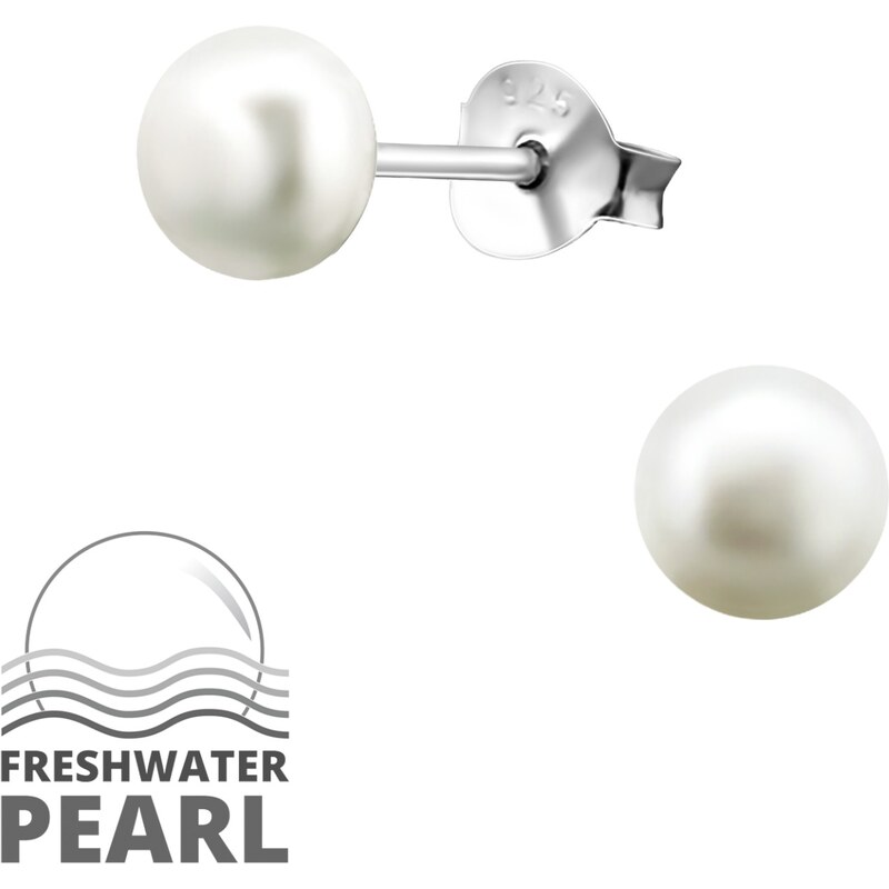 SYLVIENE Stříbrné náušnice s pravou perlou 5 mm