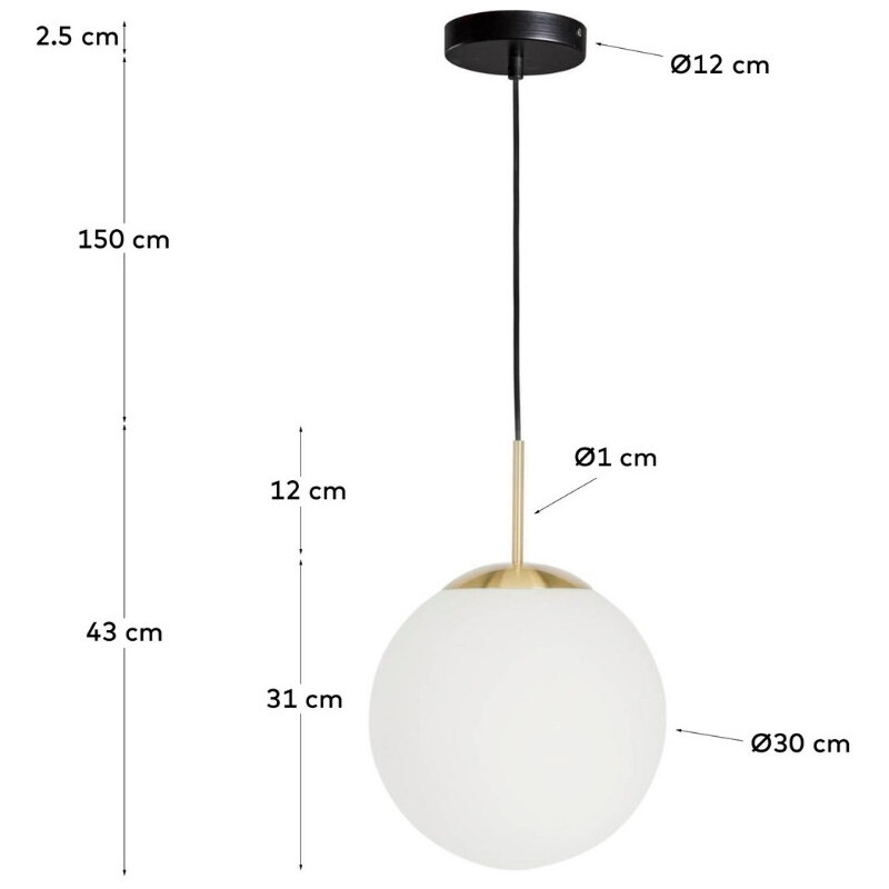 Bílé skleněné závěsně světlo Kave Home Mahala 43 cm