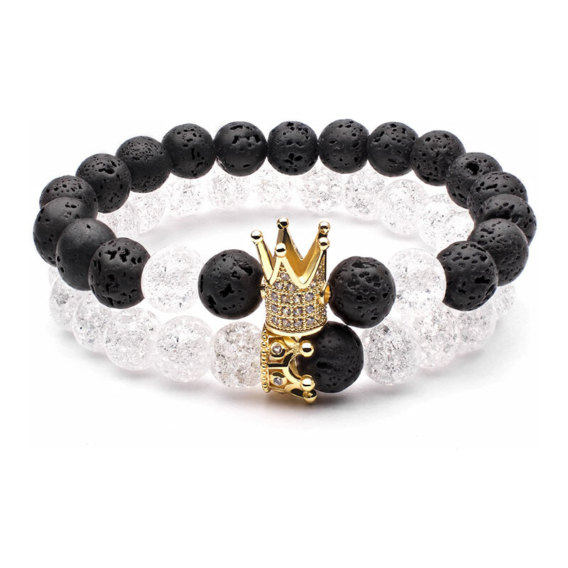 BudNej Náramky pro páry KING and QUEEN CROWN z praskaného křišťálu a 49605306