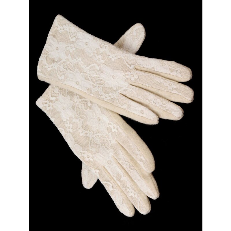 Hřejivé krémové rukavice s krajkou
