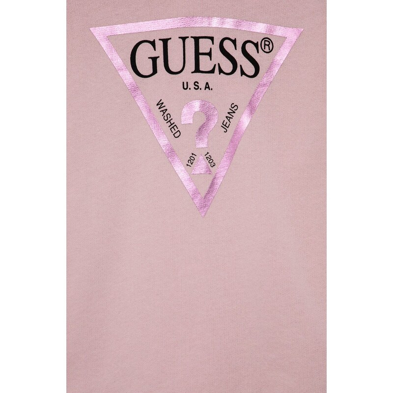 Dětská bavlněná mikina Guess růžová barva, s potiskem