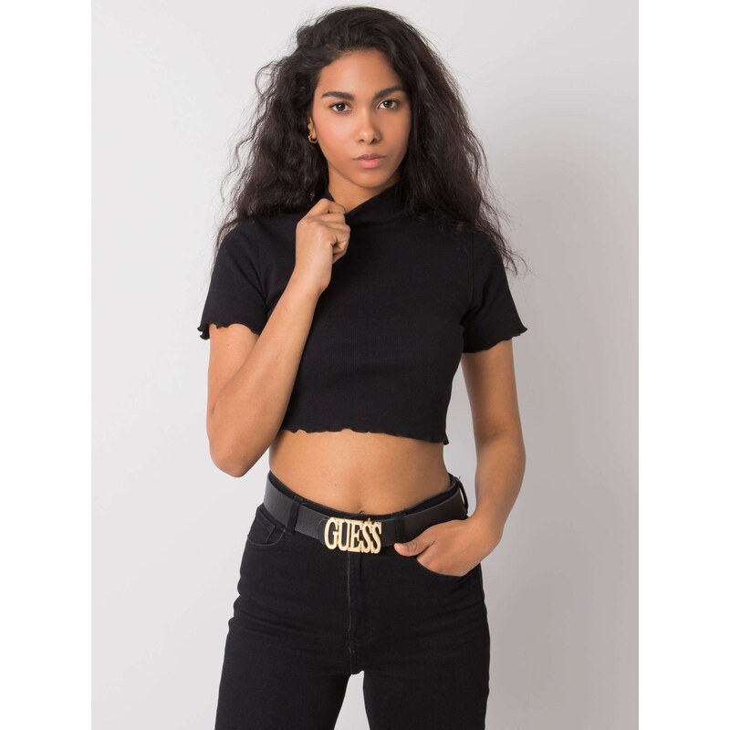 RUE PARIS ČERNÝ DÁMSKÝ CROP TOP S LÍMEČKEM -BLACK Černá