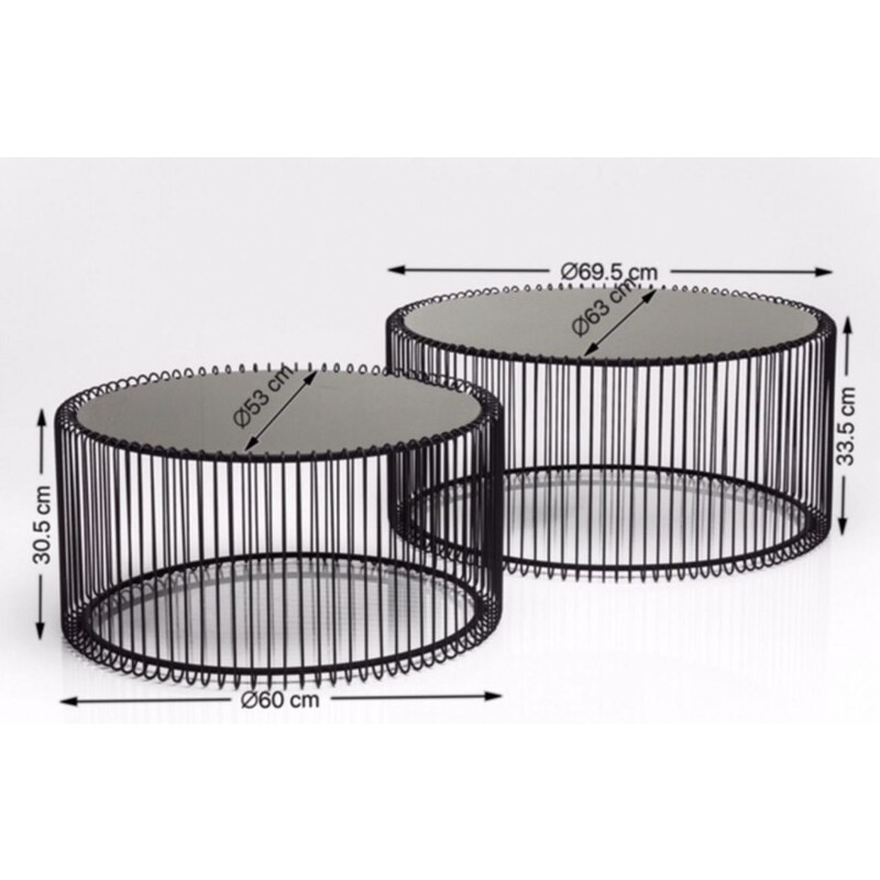 Kare Design Set dvou černých kovových konferenčních stolků Wire 69,5/60 cm