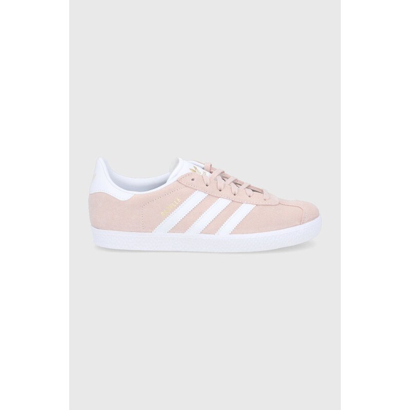 Semišové boty adidas Originals Gazelle H01512 růžová barva, na plochém podpatku, H01512-PNKTN/WHT