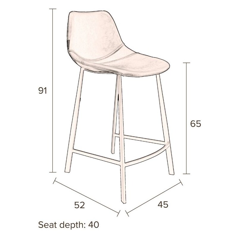 Růžová sametová barová židle DUTCHBONE Franky 65 cm