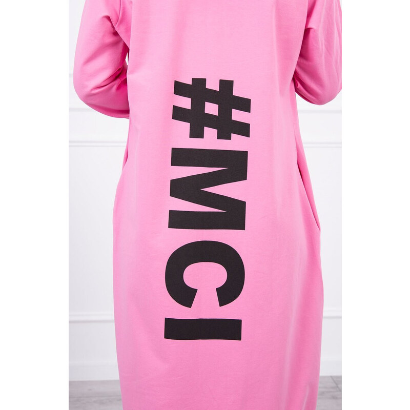 MladaModa Kardigán s kapucí a s velkým nápisem #MCI na zádech jasný růžový