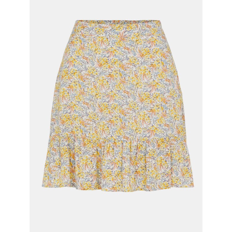 Žlutá květovaná sukně Pieces Miko - Dámské