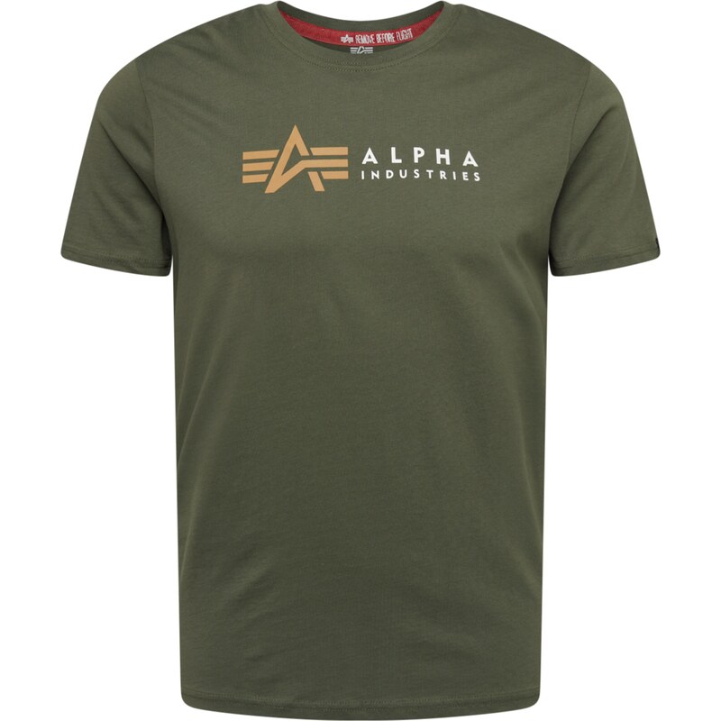 ALPHA INDUSTRIES Tričko zlatě žlutá / olivová / bílá