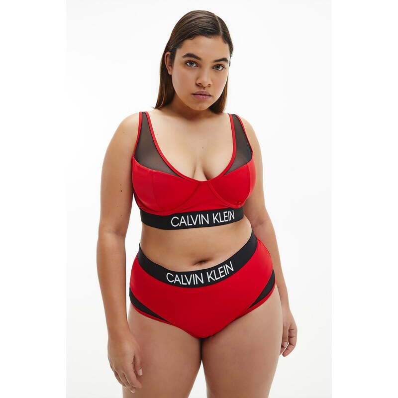 Červený spodní díl plavek High Waist Bikini Calvin Klein Underwear - Dámské