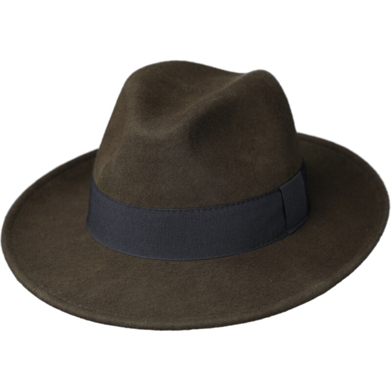 Fiebig Olivový klobouk plstěný - olivový s černou stuhou - Bogart