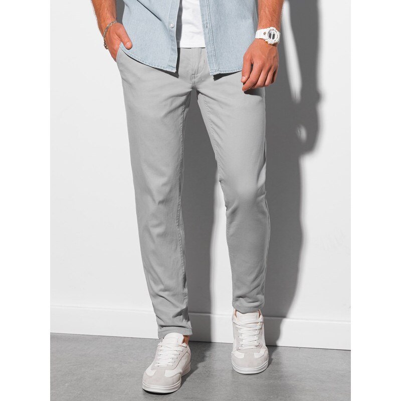 Ombre Clothing Pánské chinos kalhoty Orlando světle šedá P156