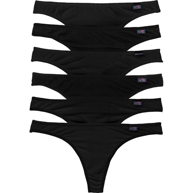 bonprix Kalhotky tanga s organickou bavlnou (6 ks v balení) černá Žena 42314086