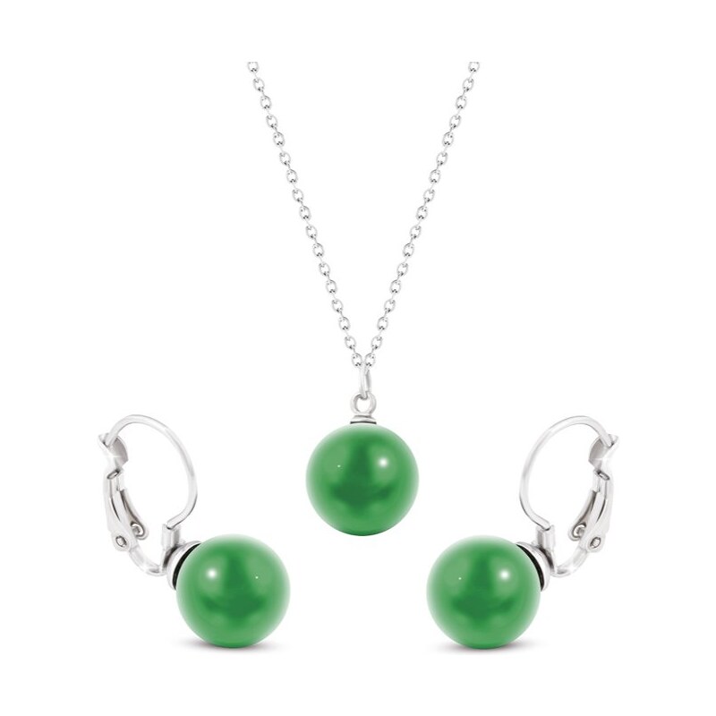Biju Set z chirurgické oceli náušnice+řetízek, perla-zelená 3001307