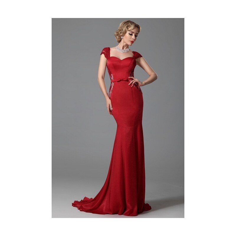 MiaBella Červené plesové šaty na ramínka jako na obrázku, XS = konfekční velikost 34