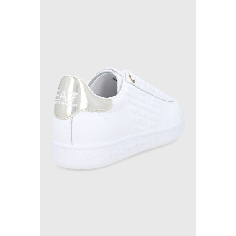 Kožené boty EA7 Emporio Armani bílá barva, na plochém podpatku