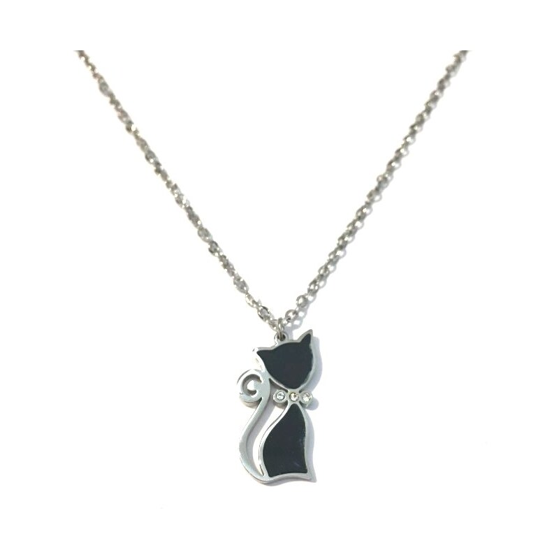 Set náušnice a náhrdelník černá kočka - chirurgická ocel