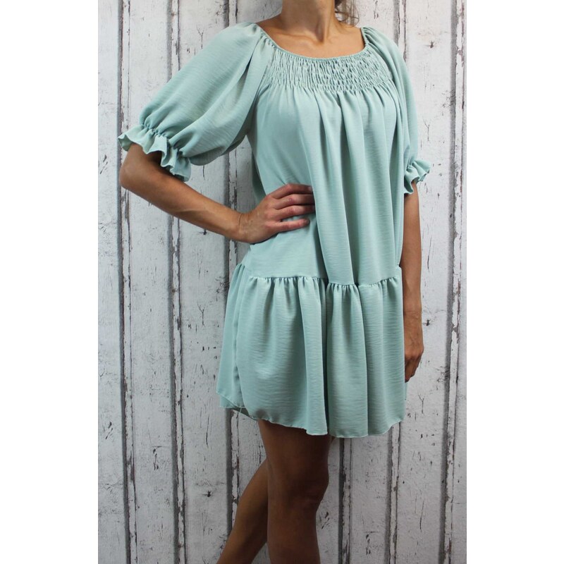 Italy Moda Dámské oversize letní šaty s žebrováním u krku - zelené/mintové