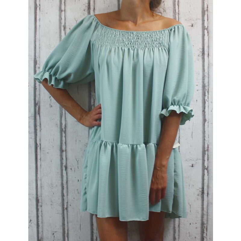 Italy Moda Dámské oversize letní šaty s žebrováním u krku - zelené/mintové