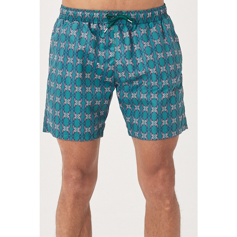 AC&Co / Altınyıldız Classics Men's Green Standard Fit Casual Patterned Swimwear Marine Shorts