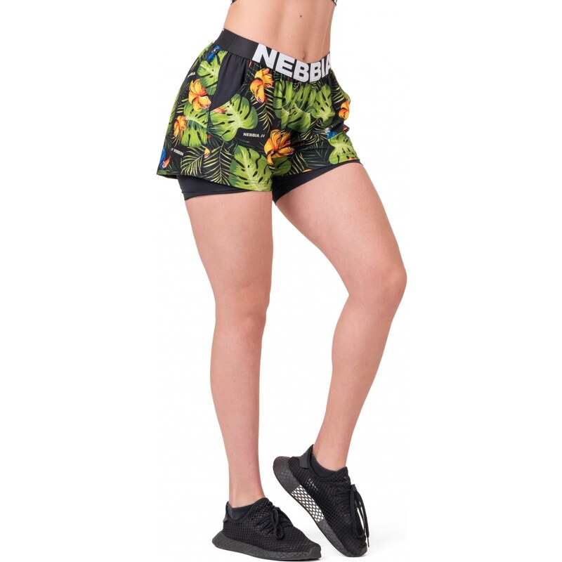 NEBBIA High-energy double layer shorts jungle green