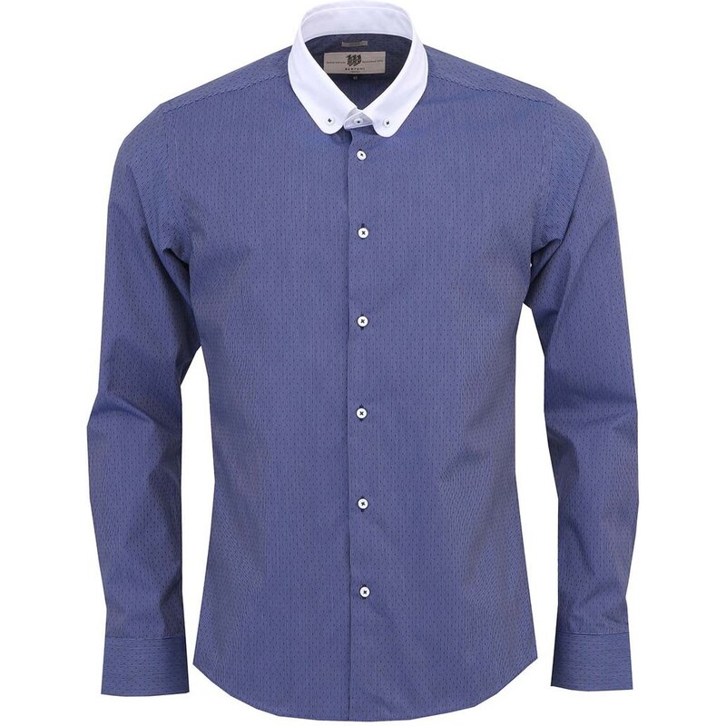 Modrá vzorovaná košile s bílým límcem Bertoni Slim Fit
