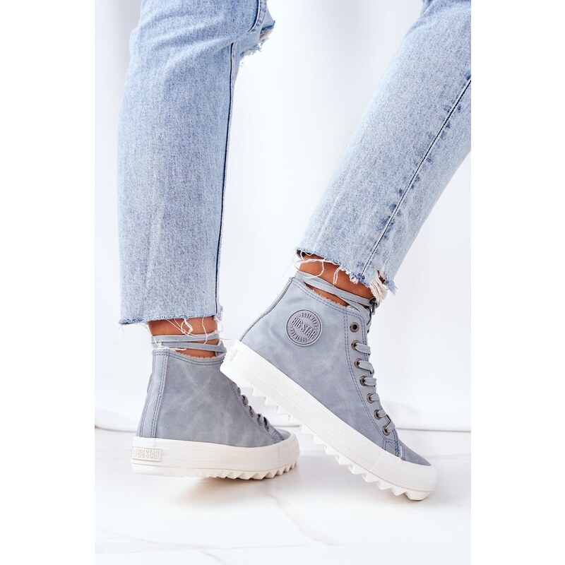 Big Star Shoes Women's Leather Warm Sneakers Big Star EE274115 Light Blue