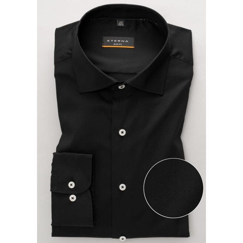 Pánská slim fit černá košile ETERNA s dlouhým rukávem stretch