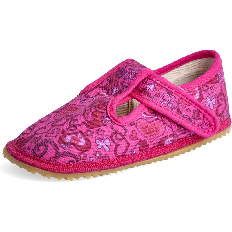 Papuče Beda barefoot - růžová srdíčka