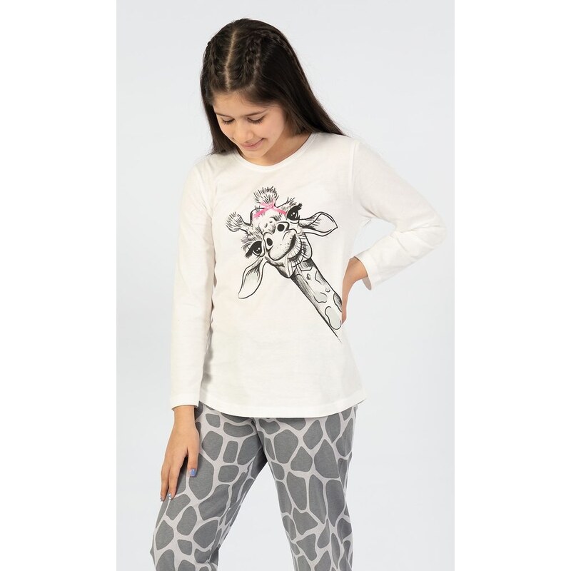 Vienetta Kids Dětské pyžamo dlouhé Velká žirafa - bílá