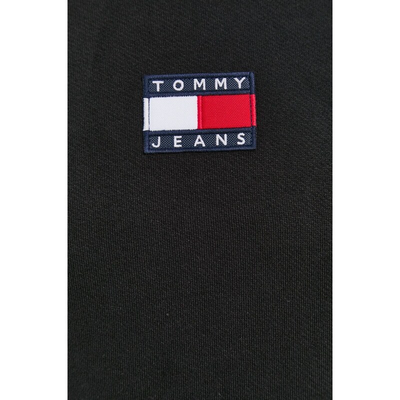 Bavlněná mikina Tommy Jeans pánská, černá barva, s aplikací