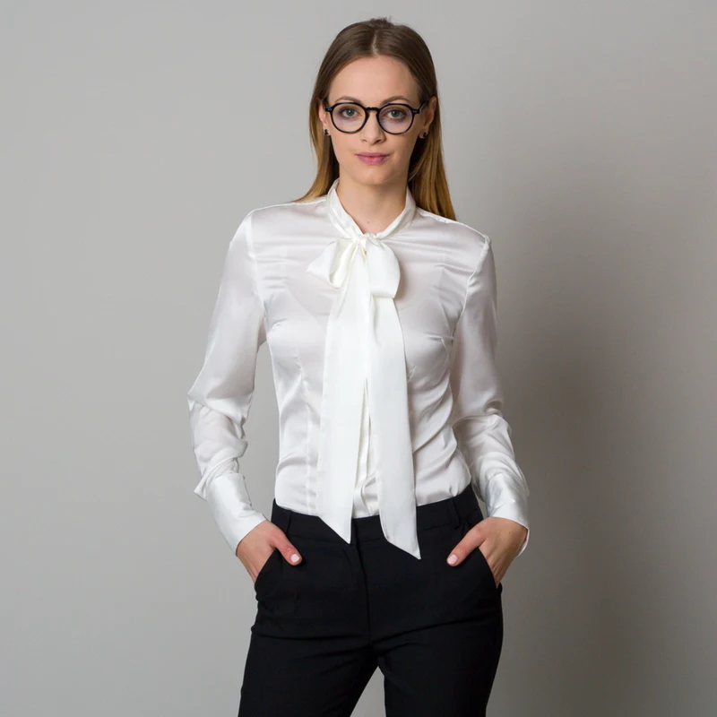 Willsoor Bílá dámská košile s mašlí 9947 - GLAMI.cz
