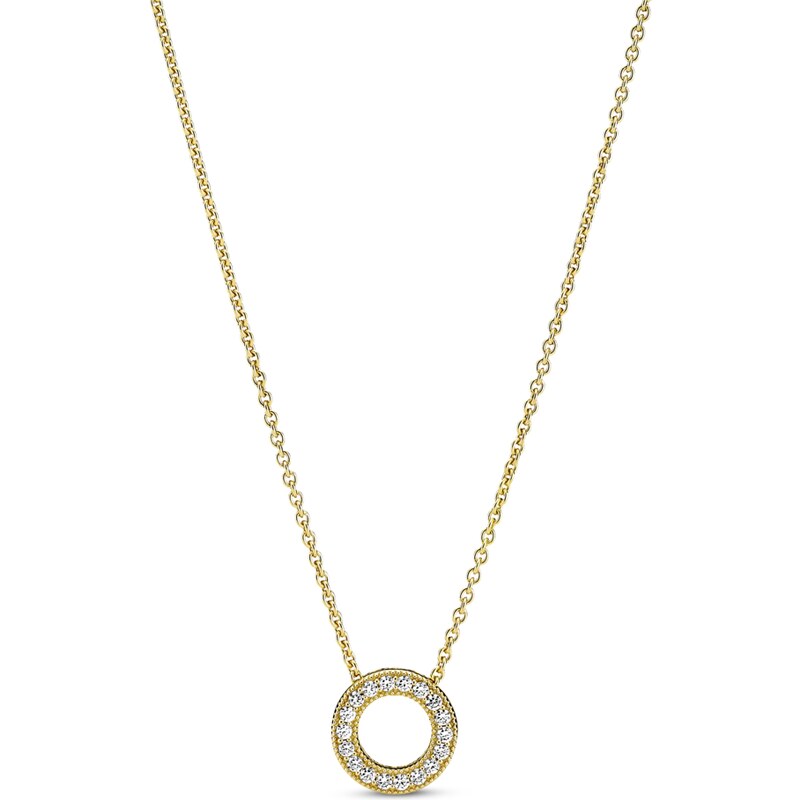 PANDORA krátký náhrdelník Pavé kroužek s logem Pandora