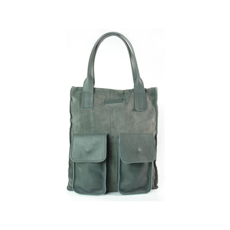 Kožená shopper bag kabelka Vera Pelle 04Xb šedá 62237593