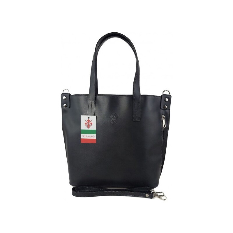 Kožená shopper bag kabelka Vera Pelle SB586 černá 62237628