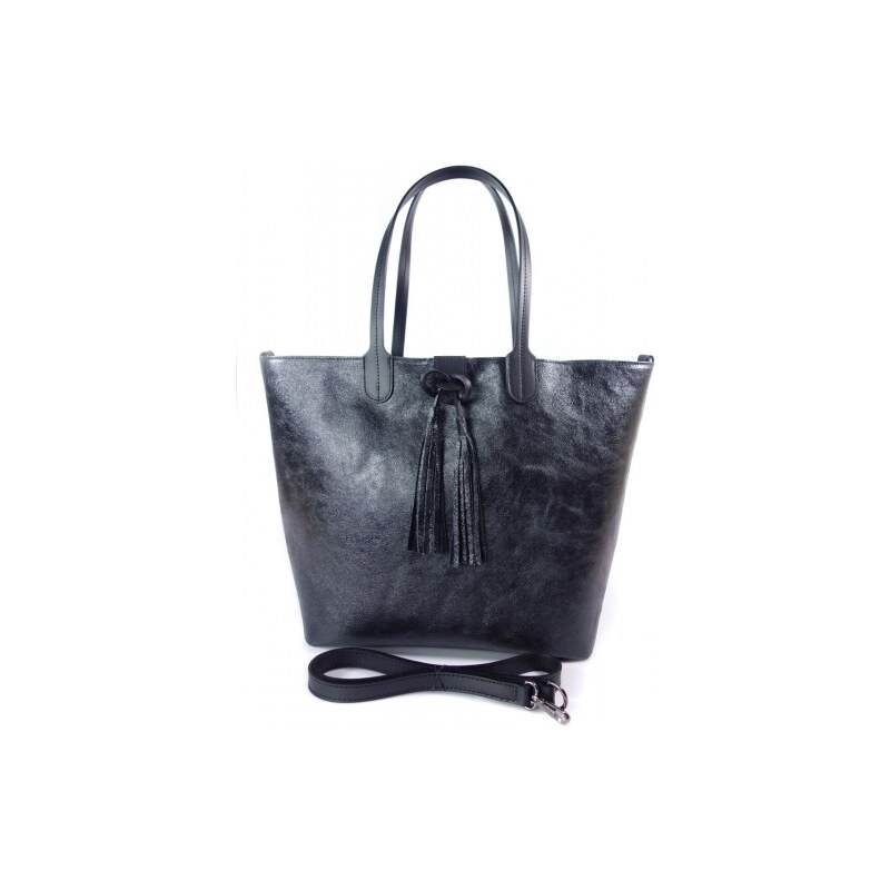 Kožená shopper bag kabelka Vera Pelle SB599R černá