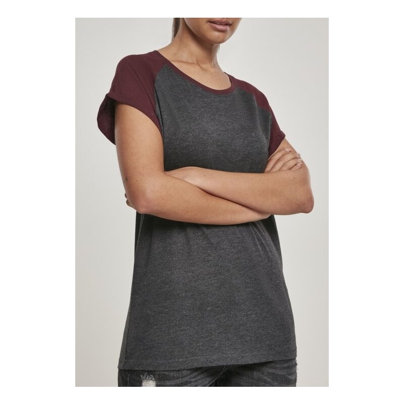 Tričko Urban Classics Ladies Contrast Raglan Tee - charcoal/redwine