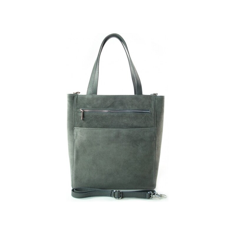 Kožená shopper bag kabelka Vera Pelle SV55N šedá 115358547