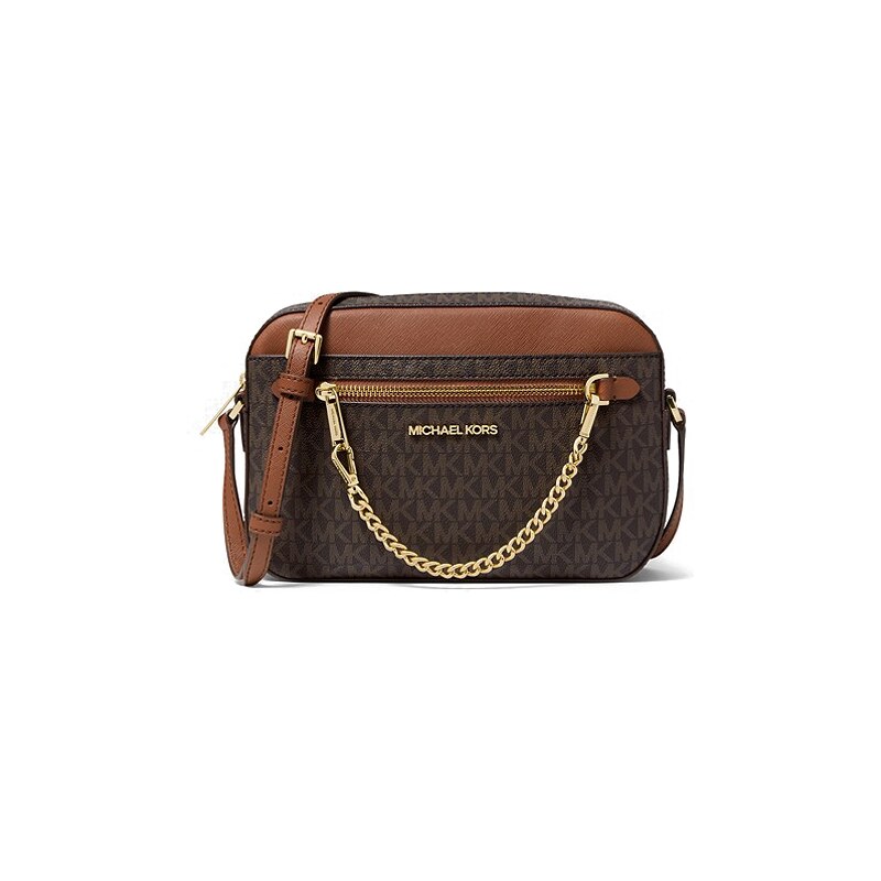 Michael Kors jet set large crossbody chain logo hnědá