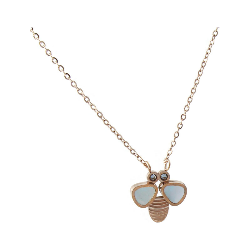BM Jewellery Dámský náhrdelník rose gold včelka z chirurgické oceli S11113100