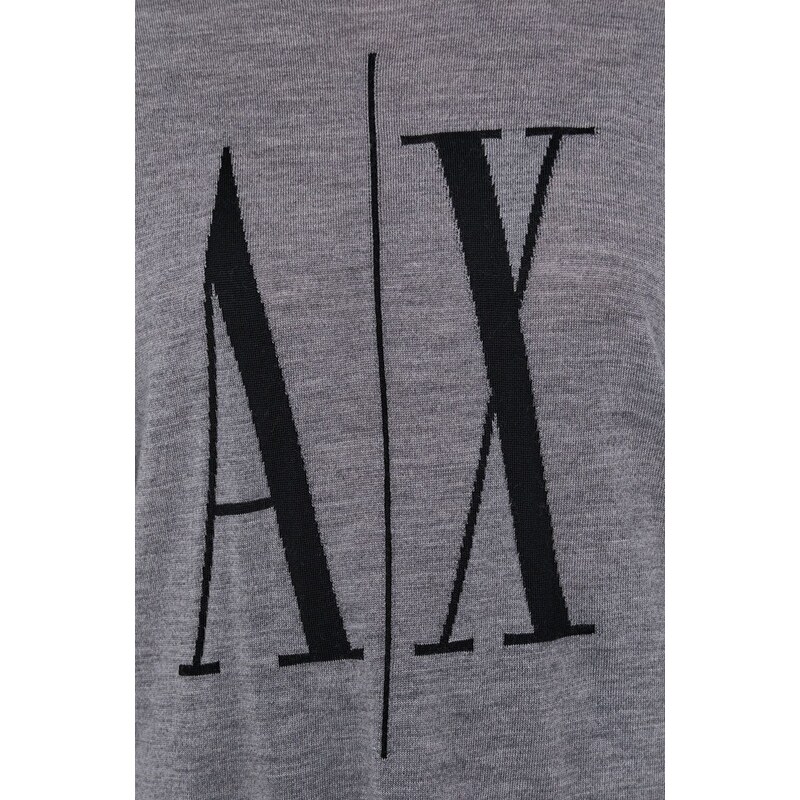 Vlněný svetr Armani Exchange dámský, šedá barva, lehký, s rolákem