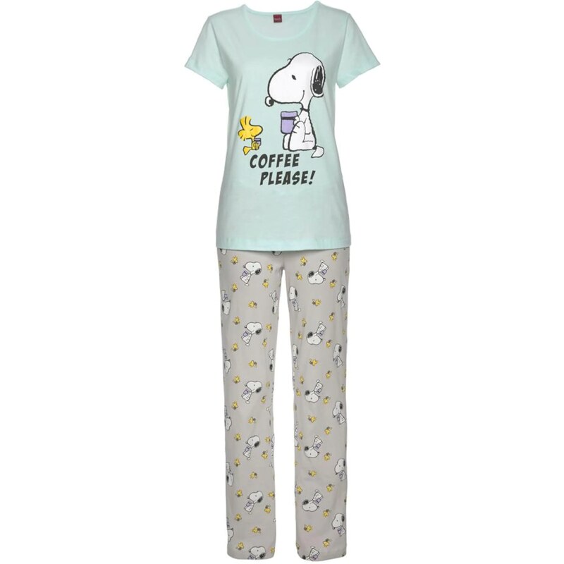PEANUTS Pyžamo žlutá / šedá / mátová / bílá 95985218