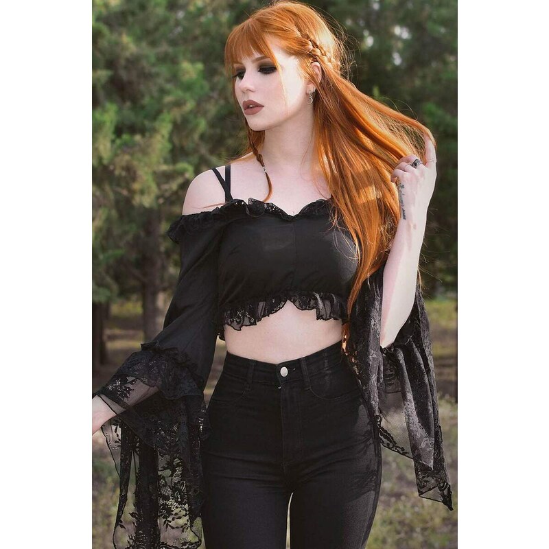 Tričko dámské - Tessa Terror Lace Top - KILLSTAR - KSRA003495