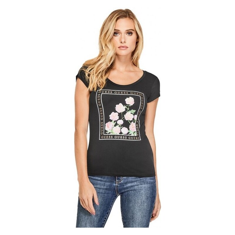 GUESS tričko Lily Floral Graphic Tee purple S Fialová