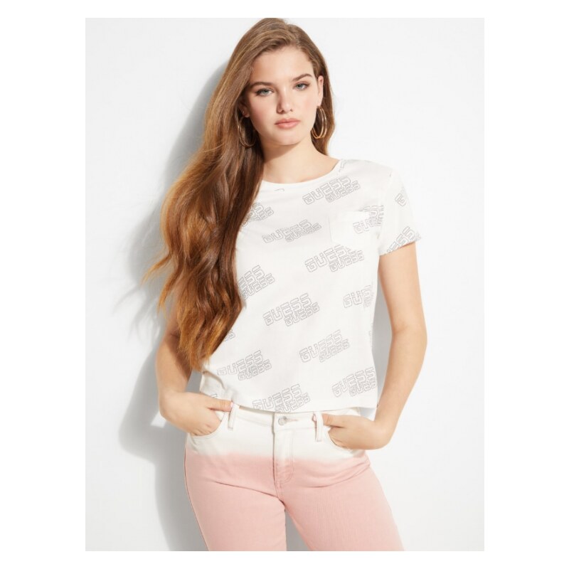 GUESS tričko Eco Baby Crewneck Logo Tee bílé (diagonal active) XS Bílá