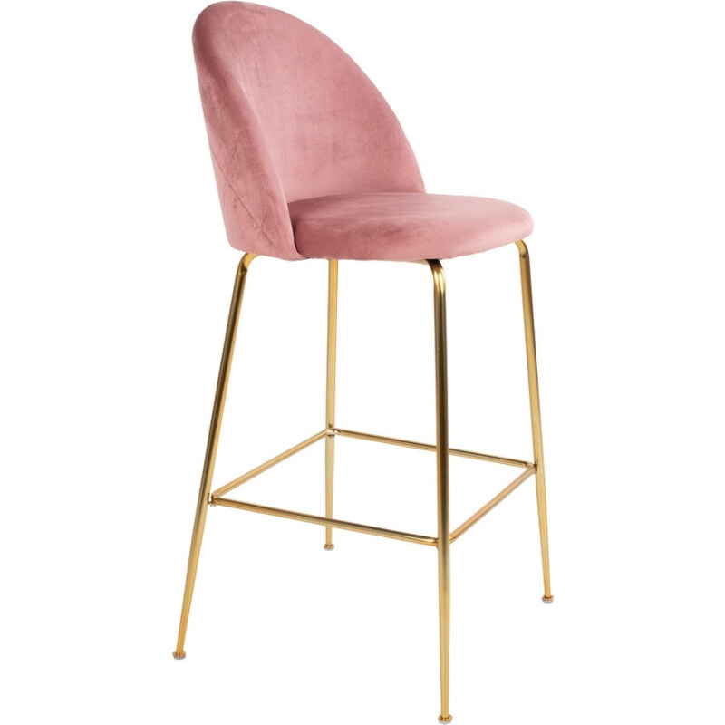 Nordic Living Růžová sametová barová židle Anneke se zlatou podnoží 76 cm