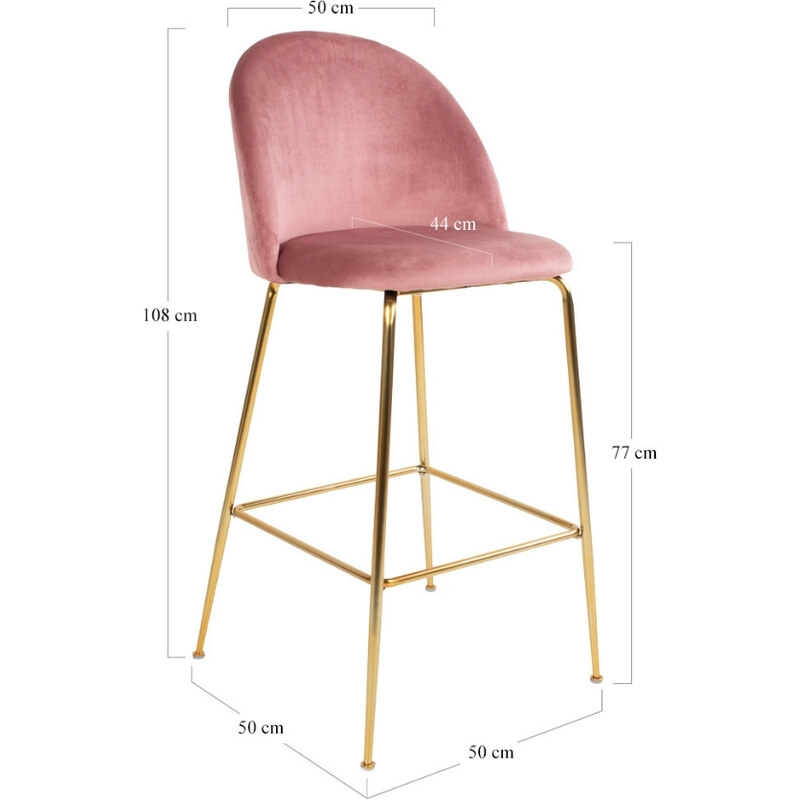 Nordic Living Růžová sametová barová židle Anneke se zlatou podnoží 76 cm