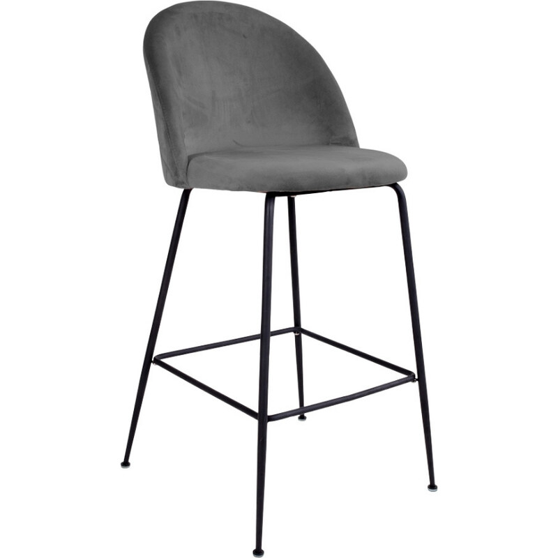 Nordic Living Šedá sametová barová židle Anneke s černou podnoží 76 cm