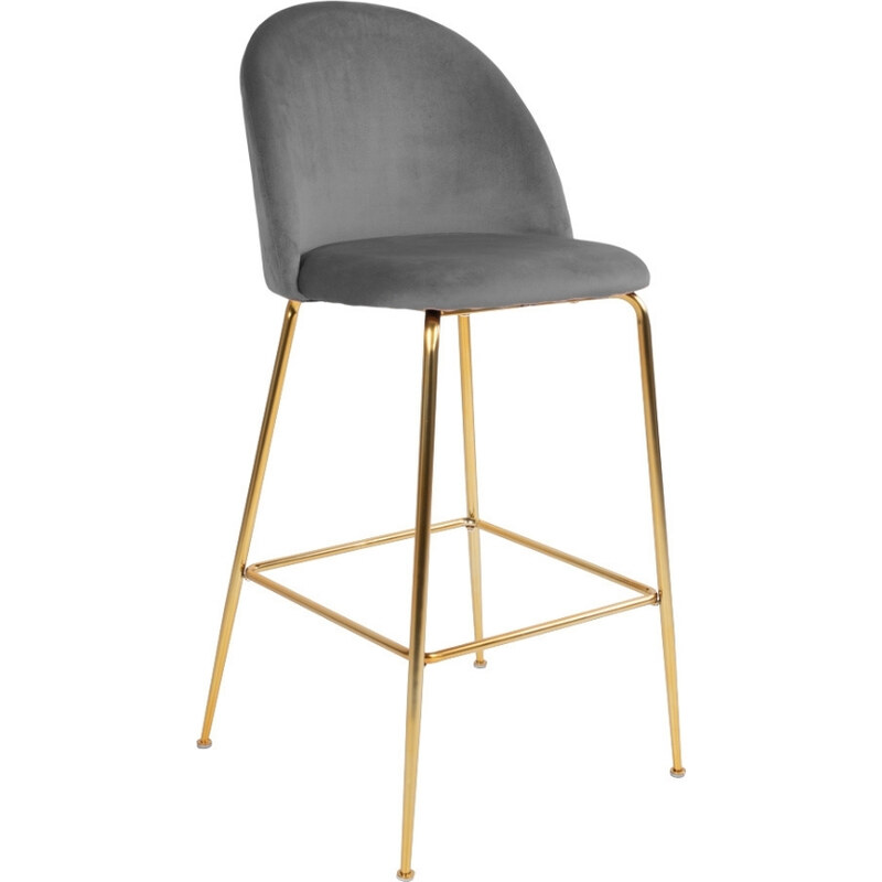 Nordic Living Šedá sametová barová židle Anneke se zlatou podnoží 76 cm